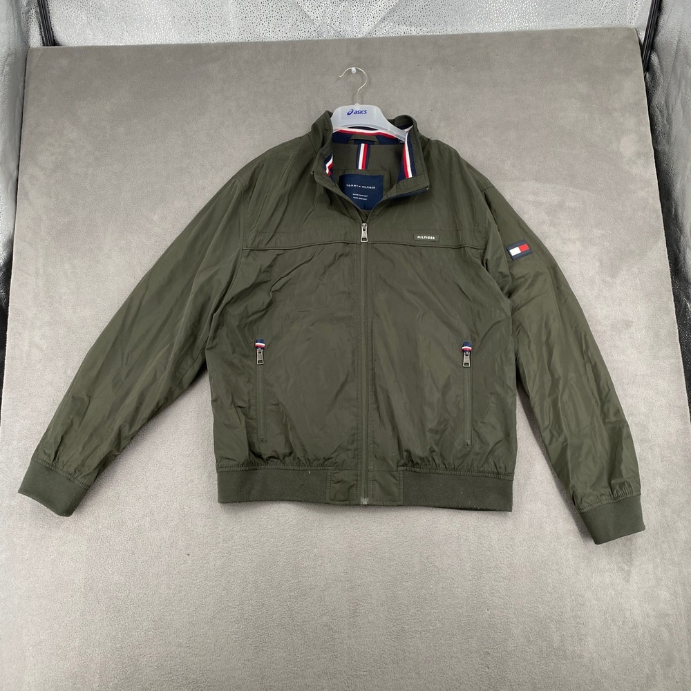 Tommy Hilfiger Mens Olive Green Water Resistant Bomber Jacket Large 8757